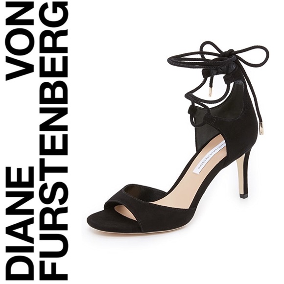 Diane Von Furstenberg Shoes - DVF Rimini wrap lace up wrap gladiator suede heels black sandals 11